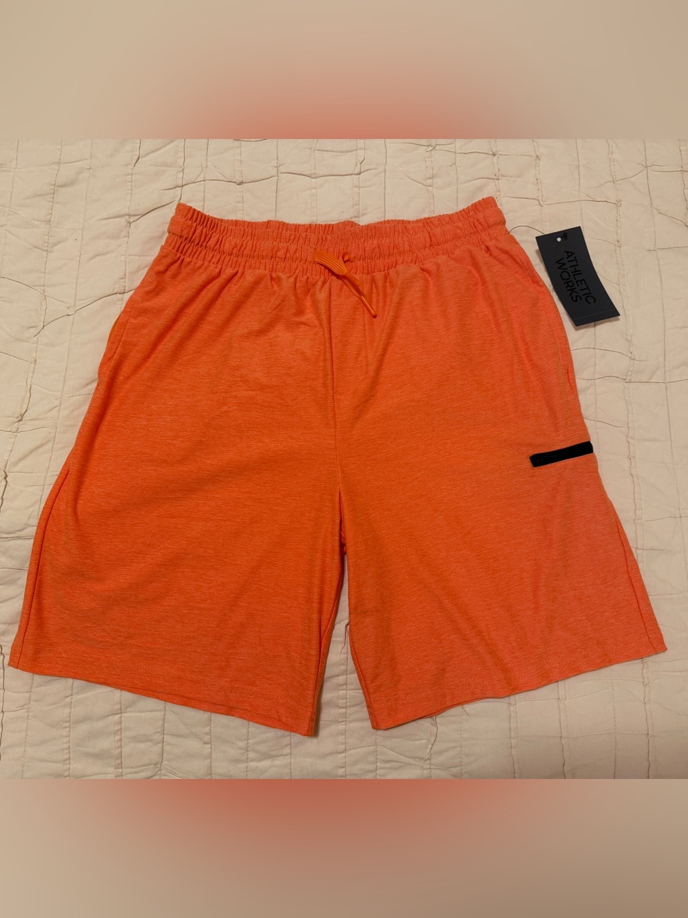 NWT Athletic Works Boys Orange Athletic Shorts with Black zip pocket Size 10-12